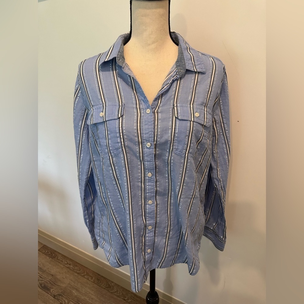 St Johns Bay Striped Long Sleeve Shirt Blue L EUC